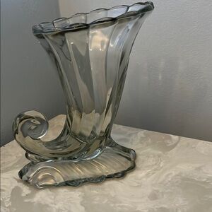 Gray Art Deco Glass Vase with Fluted Details